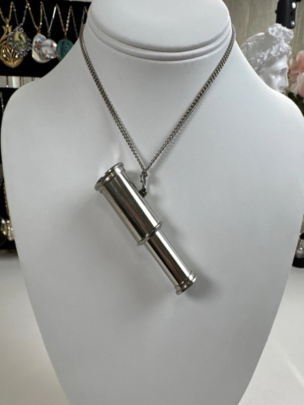 Nautical Vintage Brass Working 2 Fold Telescope Silver Tone Necklace